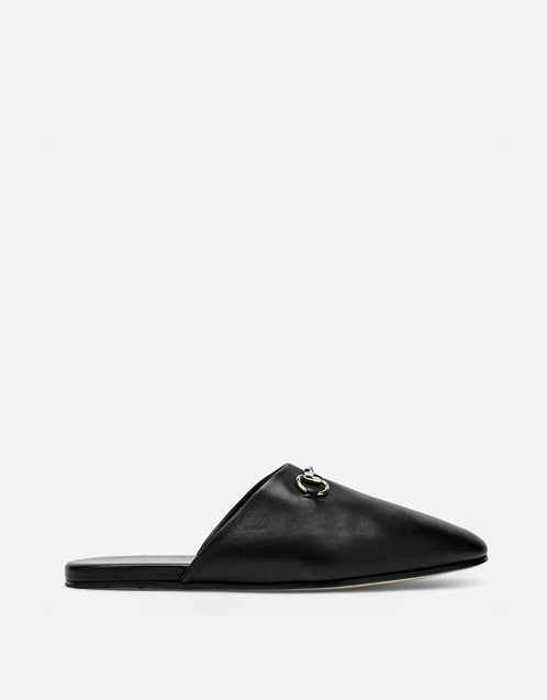 Gucci メンズ ブラック ナッパレザー ホースビット スリッパ () IFCHIC.COM