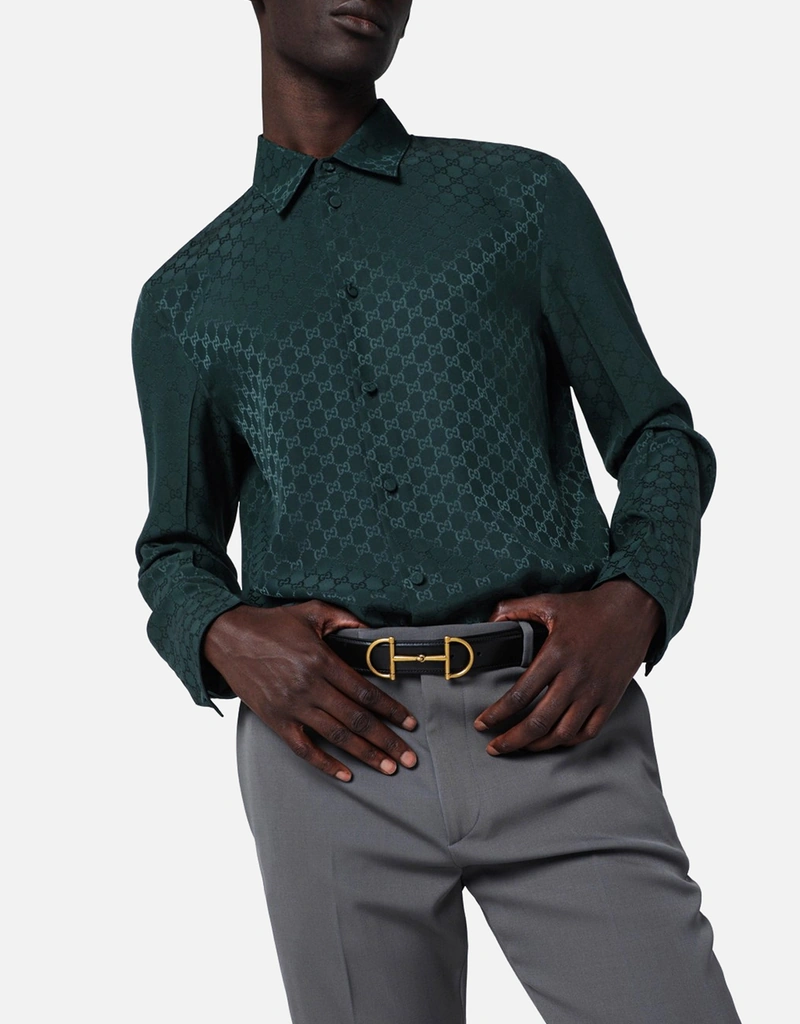 Gucci メンズリバーシブルレザーベルト ホースビット付き (アクセサリ