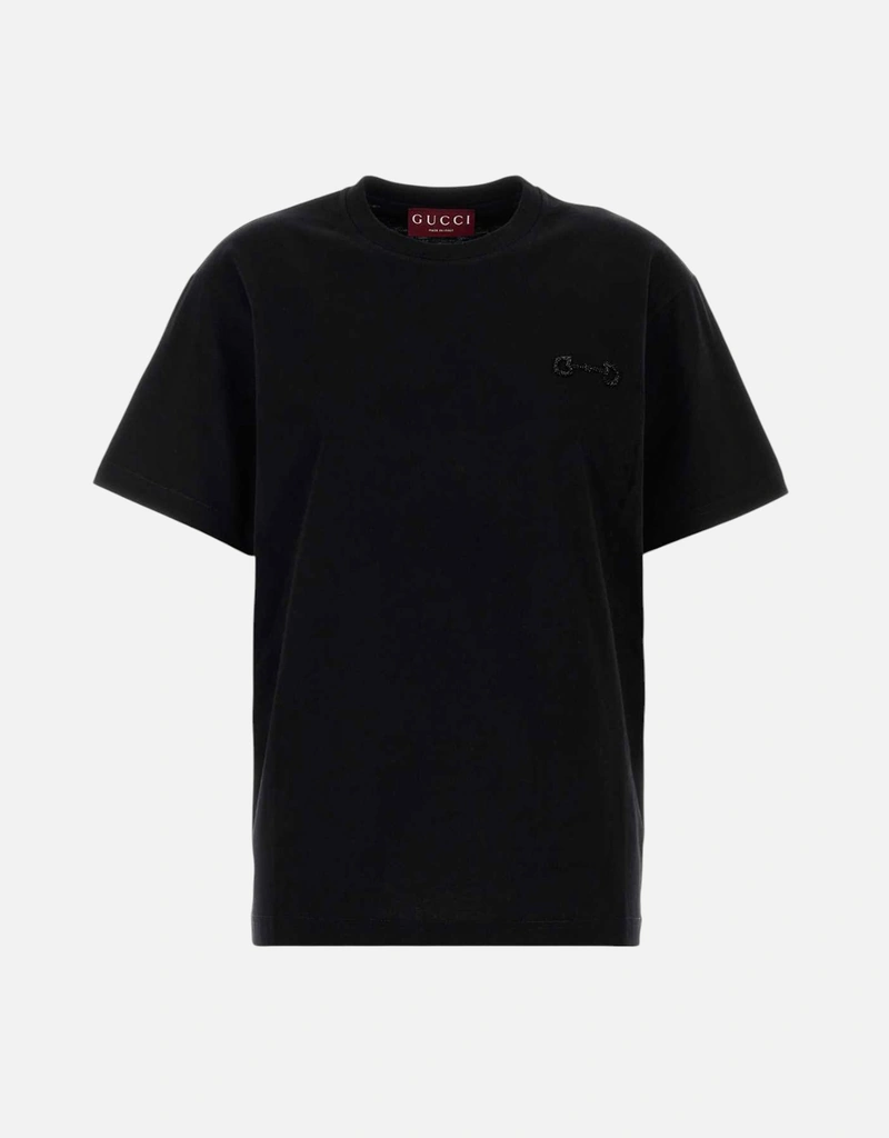 GUCCI グッチ キャット刺繍 Tシャツ ブラック サイズS Gucci 刺繍入りコットンジャージーTシャツ (すべての新品) IFCHIC.COM