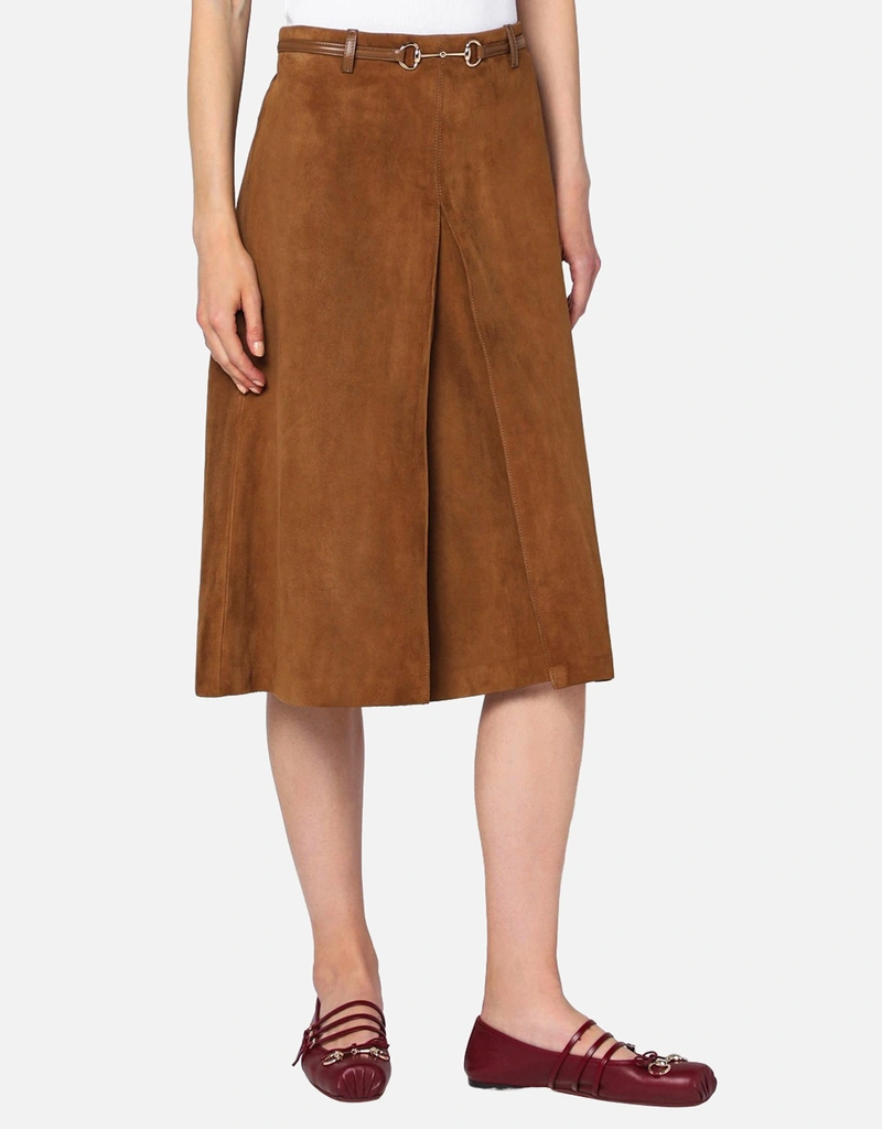 Gucci ホースビットスエード膝丈スカート (ドレス) IFCHIC.COM