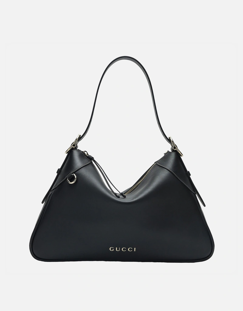 Gucci ラージブラックレザーショルダーバッグ (すべての新品) IFCHIC.COM