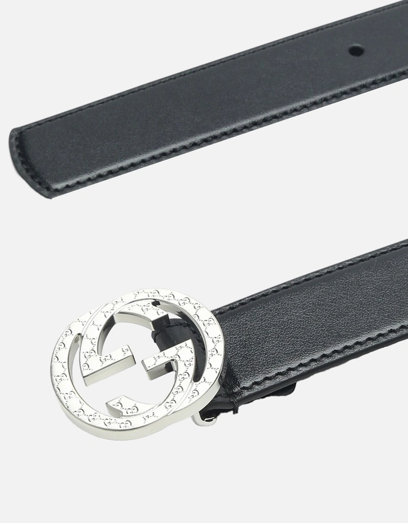 Gucci メンズレザーベルトGG刻印バックル付き (アクセサリ,ベルト