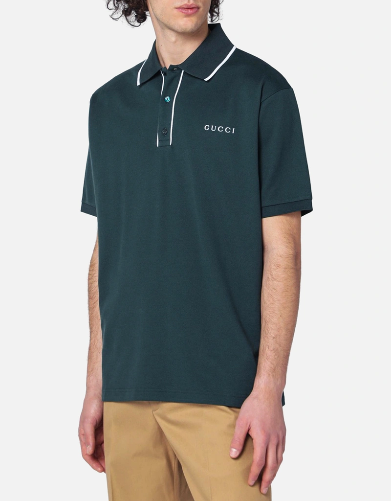 Gucci メンズコットンストレッチロゴ刺繍レギュラーフィットポロシャツ