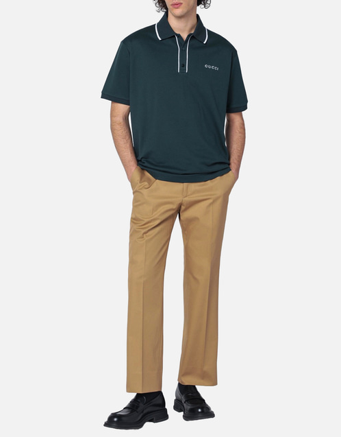 Gucci メンズコットンストレッチロゴ刺繍レギュラーフィットポロシャツ