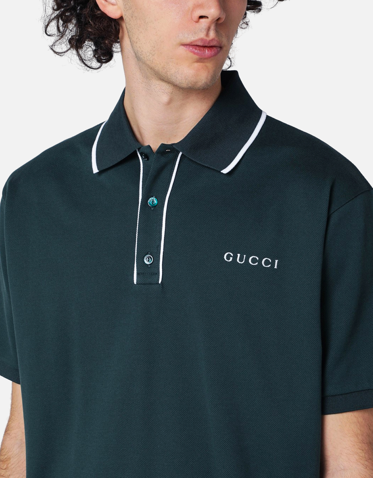 Gucci メンズコットンストレッチロゴ刺繍レギュラーフィットポロシャツ