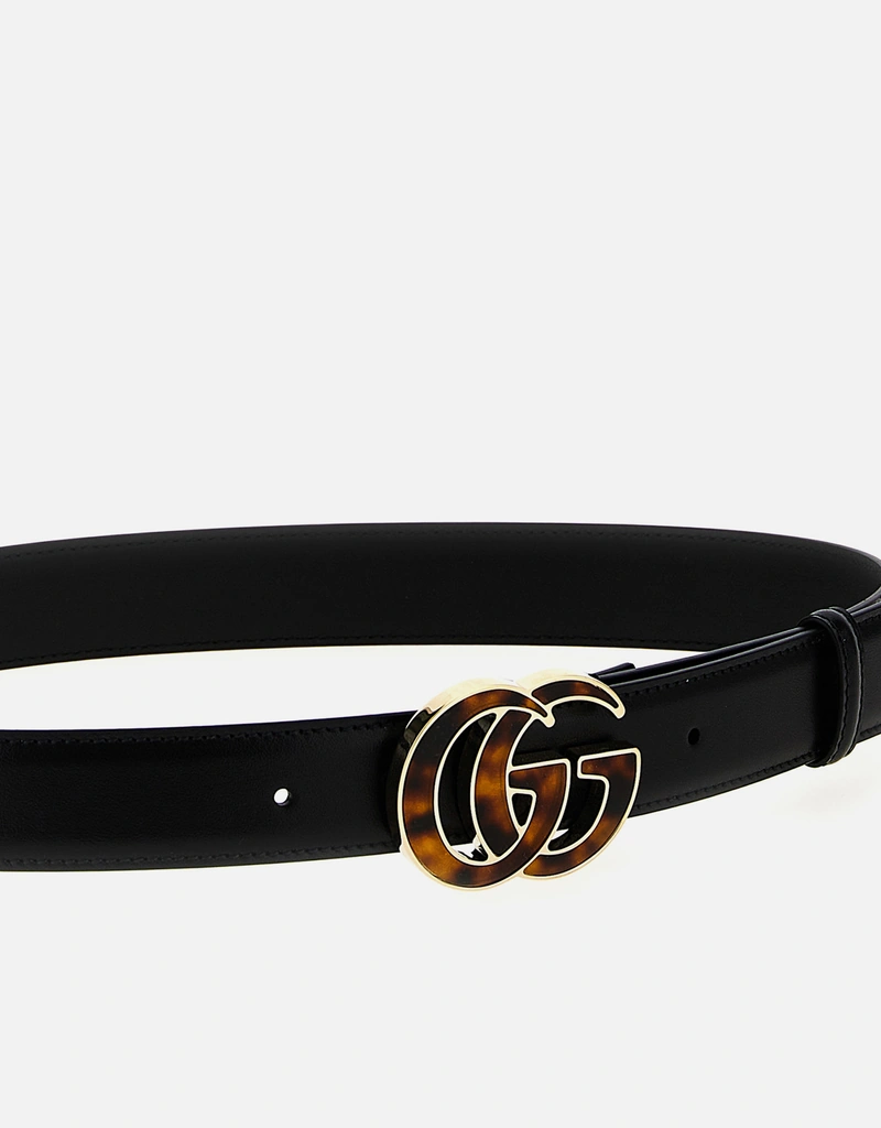 Gucci ブラックレザー ベルト トータスシェル GG付き (ベルト) IFCHIC.COM