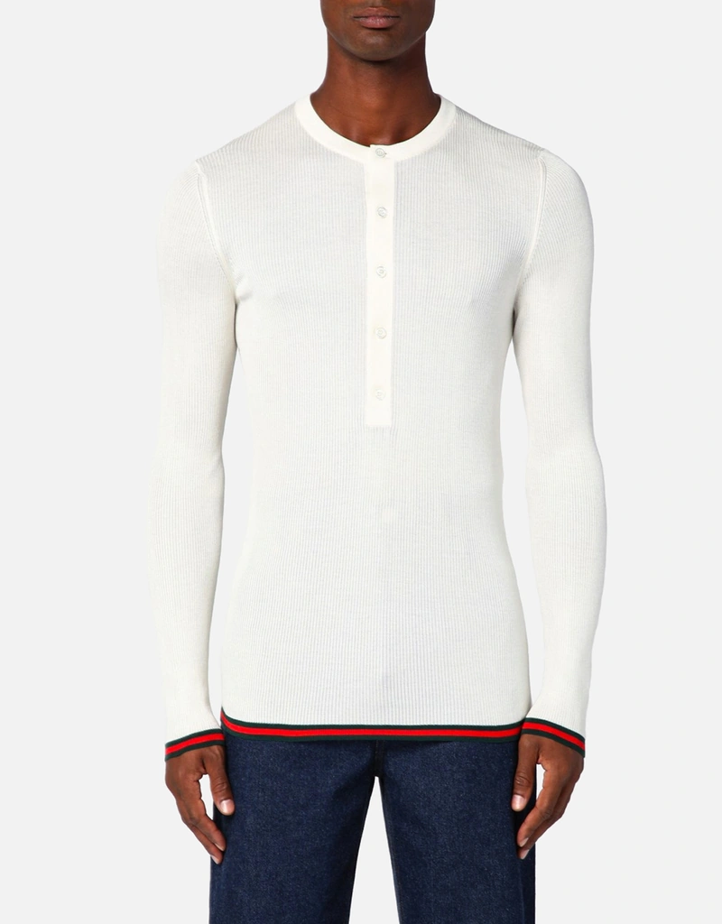 Gucci メンズ ホワイト コットン ジャージー ウェブ リボン付き