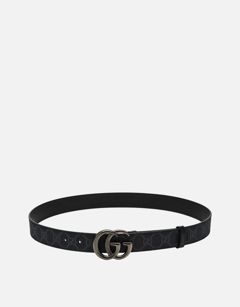 Gucci メンズ GG Marmont ブラック コットン 薄型ベルト (アクセサリ