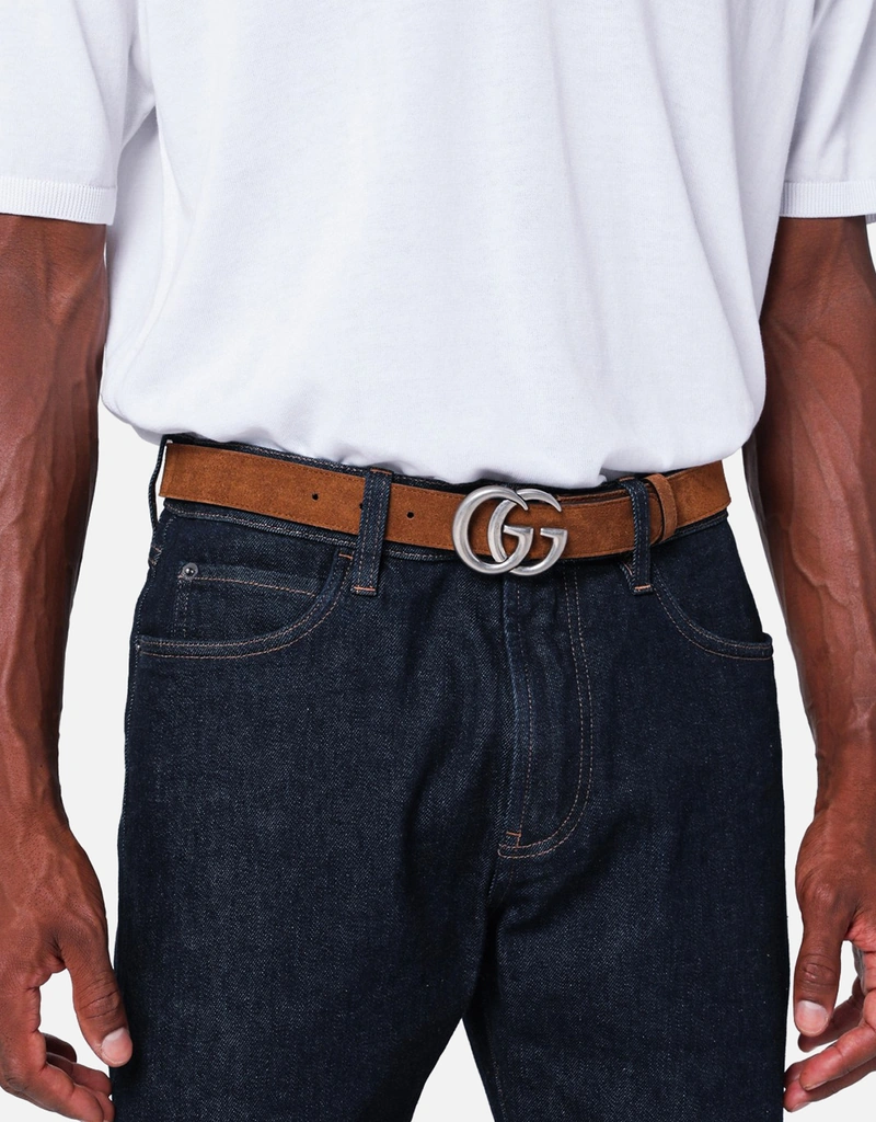 Gucci メンズ GGマーモント スエード細ベルト (アクセサリ,ベルト
