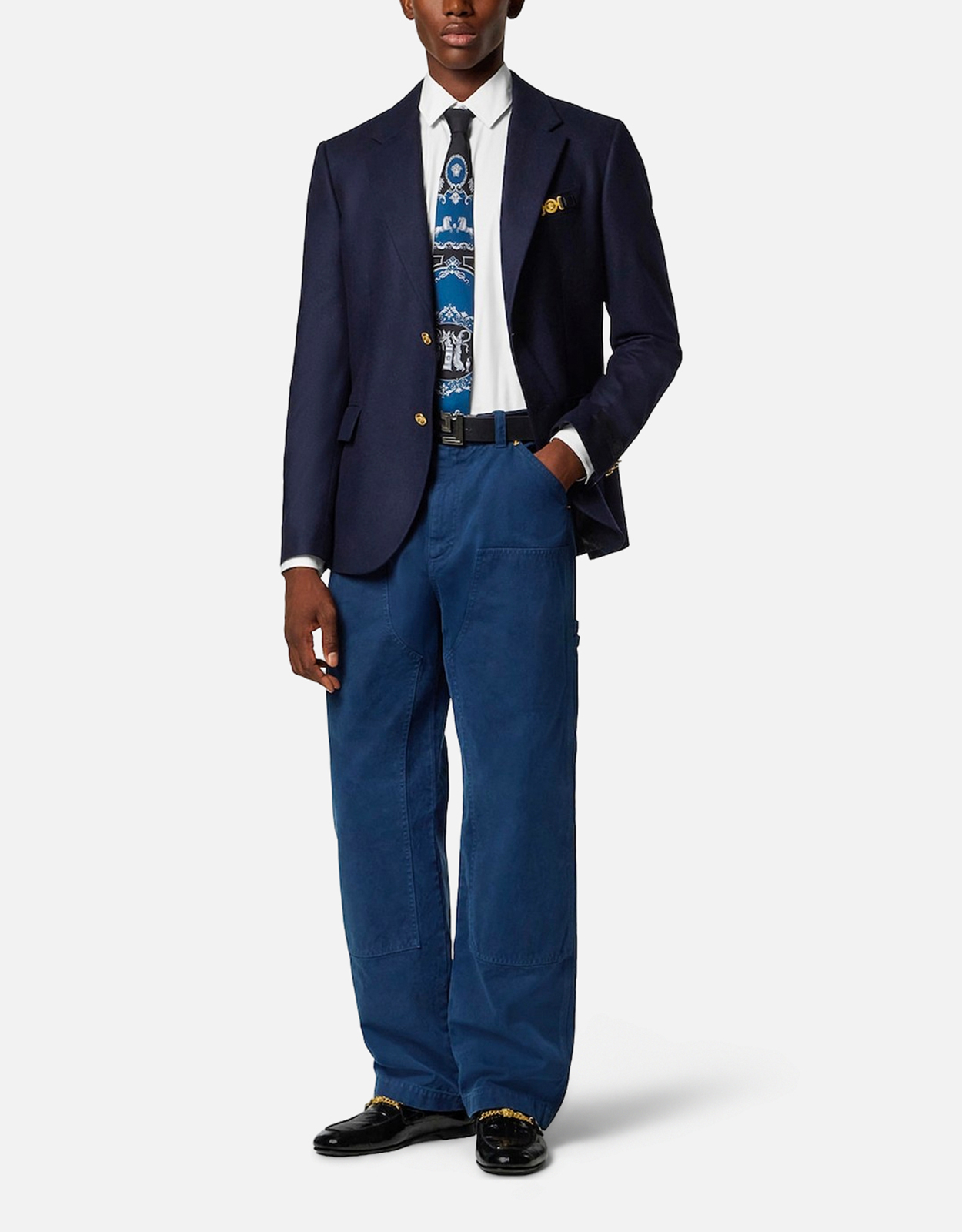 Versace メンズオーバーダイドコットンキャンバスストレートレッグ