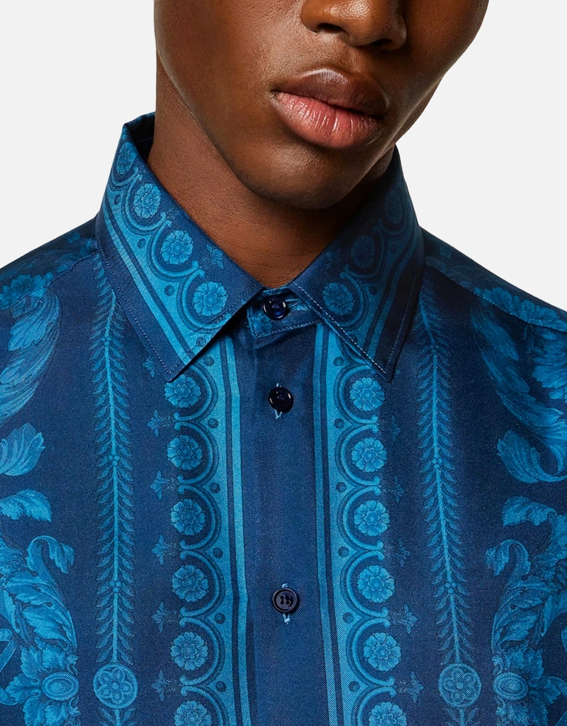 Versace メンズ プリントシルクツイルスリムシャツ (アパレル,シャツ