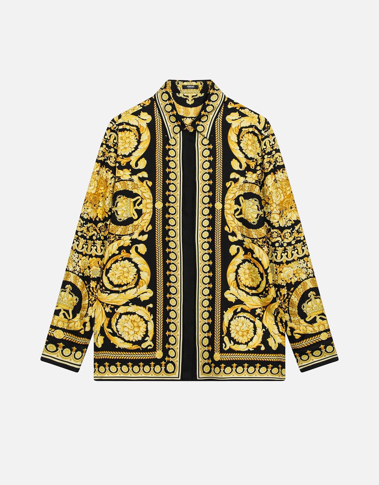 VERSACE Versace Black and gold printed silk twill shirt - IT 40　ヴェルサーチ ブラックとゴールドのプリント シルク ツイル シャツ - IT 40
