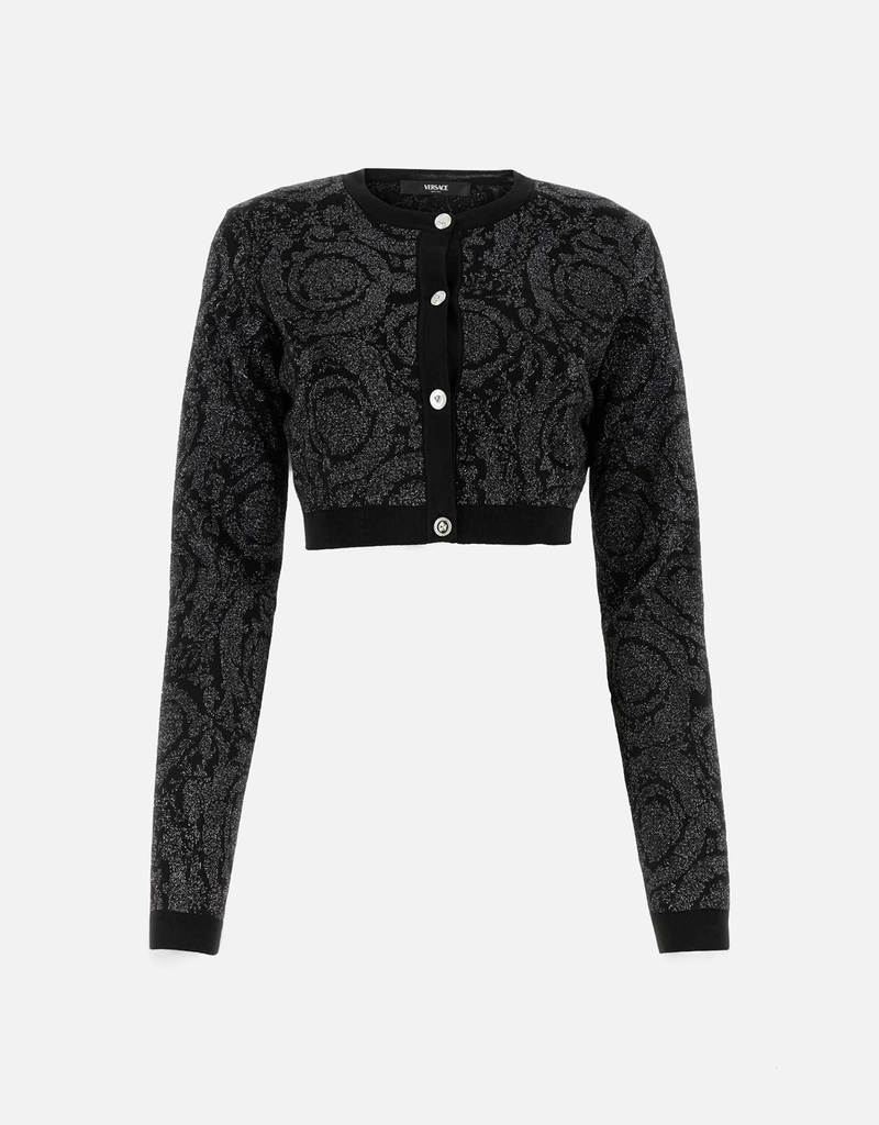 Versace バロッコラメストレッチビスコース混クロップカーディガン