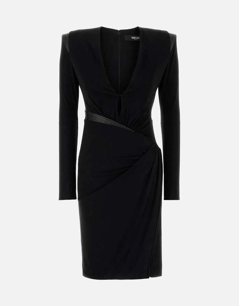 Versace Deep V-Neck Crpe Mini Dress, Female, Black, 38 Versace Deep V-Neck Crpe Mini Dress, Female, Black, 38