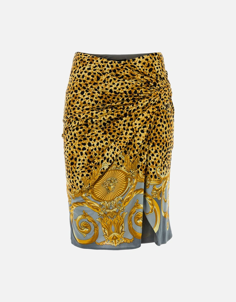 Versace チーター フラール ドレープ ミディスカート (すべての新品