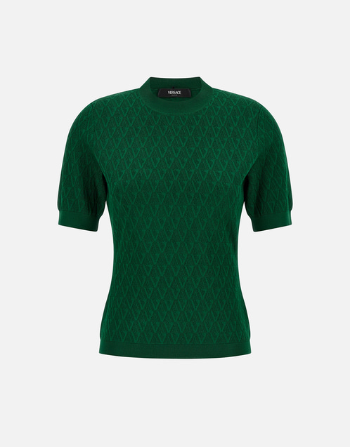 J06182 たけかり VERSACE Versace V 全面ジャカード フィット ニットTシャツ (すべての新品