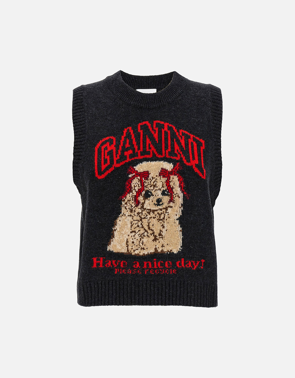 Ganni 'Dog'ウールジャカードノースリーブベスト (すべての新品