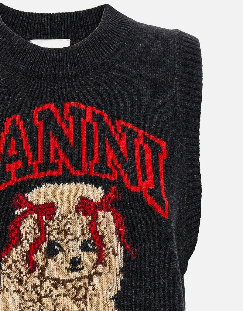 Ganni 'Dog'ウールジャカードノースリーブベスト (すべての新品