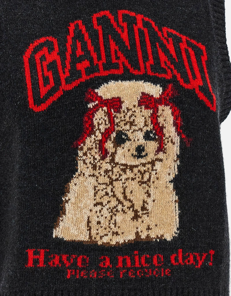 Ganni 'Dog'ウールジャカードノースリーブベスト (すべての新品