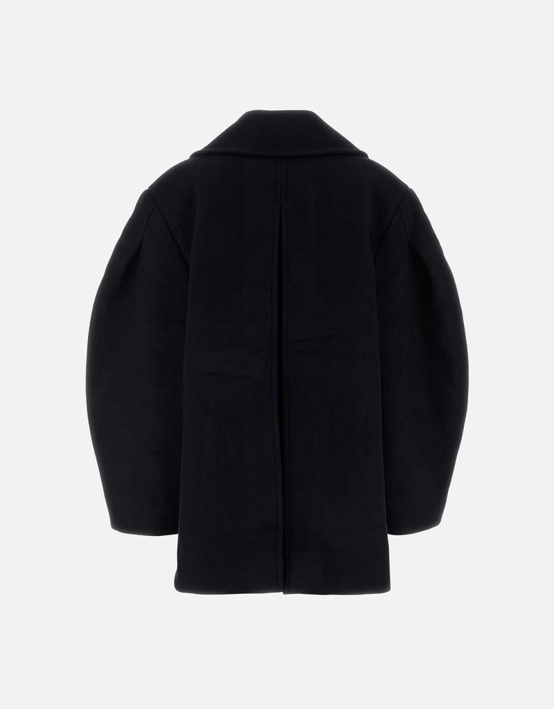 Ganni ダークブルーウール混紡オーバーサイズミディコート (すべての