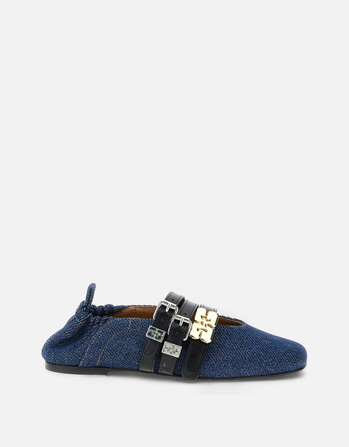 Ganni 綿デニムバレエシューズ () IFCHIC.COM