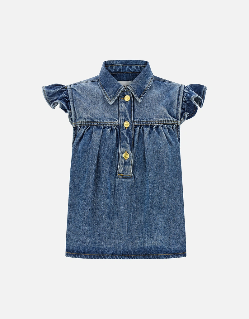 Ganni デニムラッフルトップ (すべての新品) IFCHIC.COM