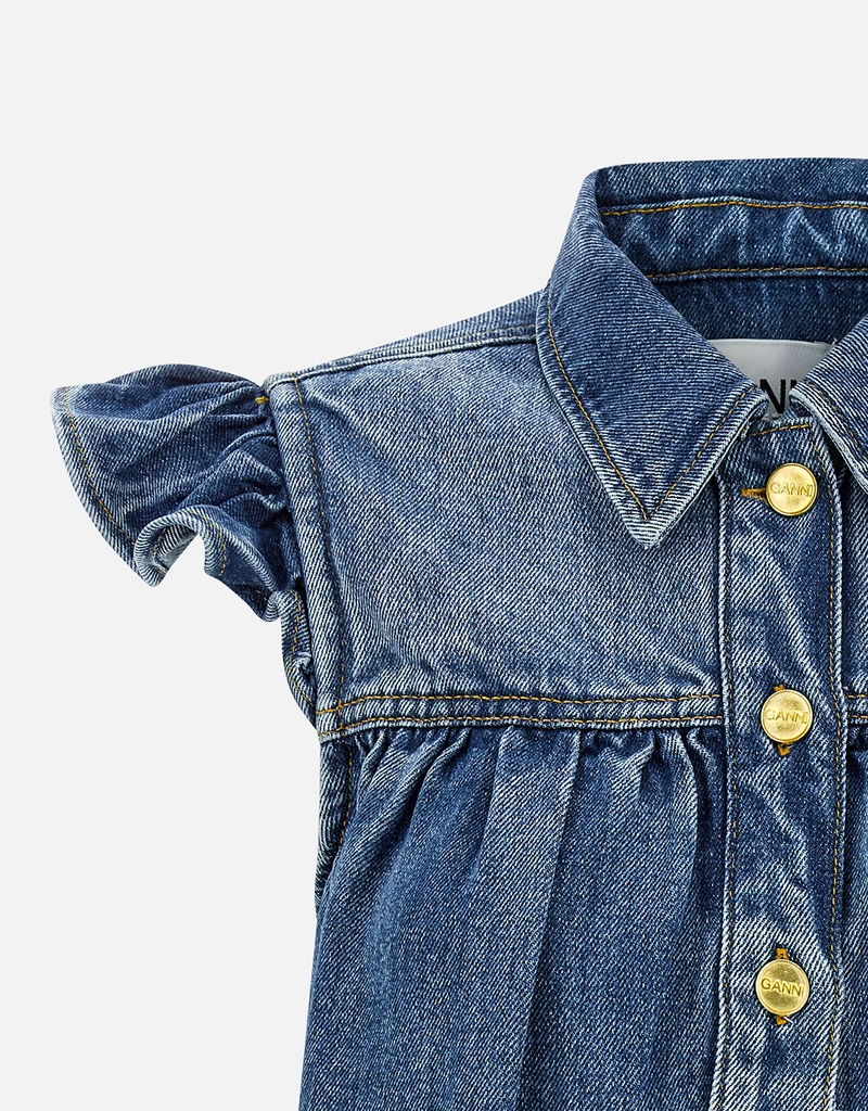 Ganni デニムラッフルトップ (すべての新品) IFCHIC.COM
