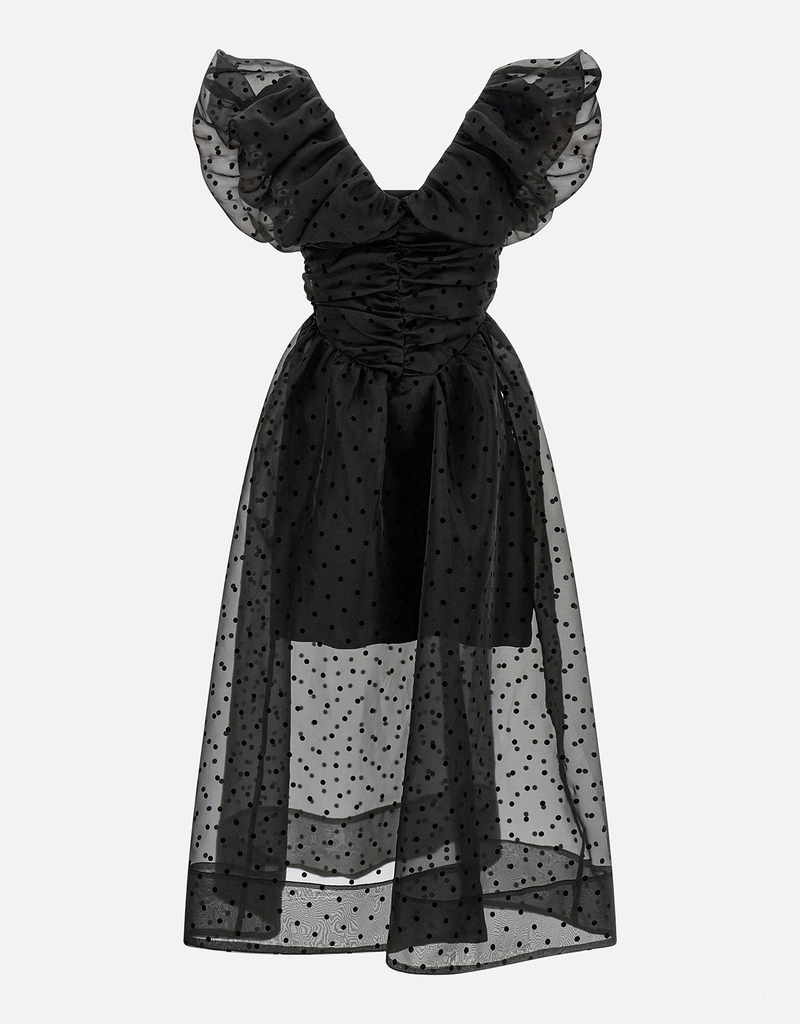 GANNI Black Organza Ruched Dress - Size 2