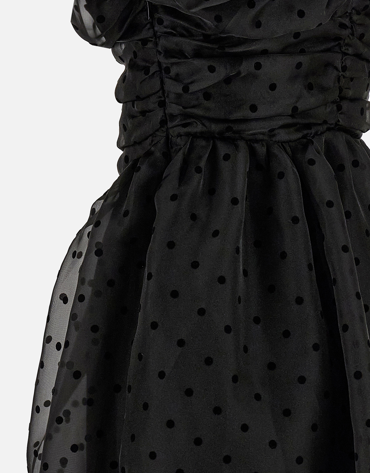 Ganni ブラックオーガンザルーシュスリムフィットミディドレス (すべて