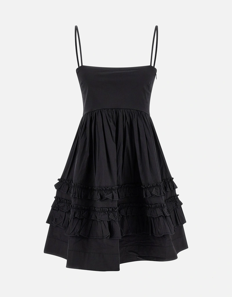 Ganni Black Mini Frill コットンドレス (すべての新品) IFCHIC.COM