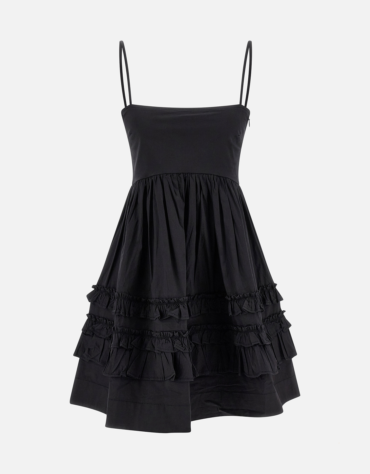 Ganni Black Mini Frill コットンドレス (すべての新品) IFCHIC.COM