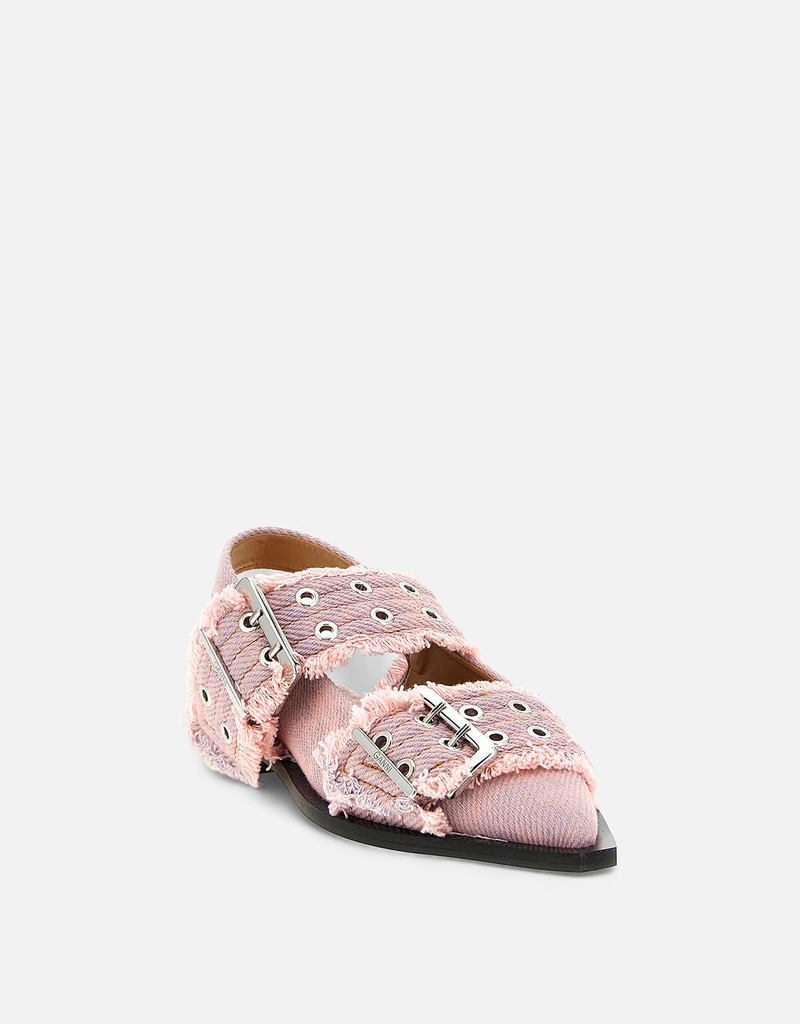 Ganni フェミニンバックルフリンジデニムスリングバック () IFCHIC.COM