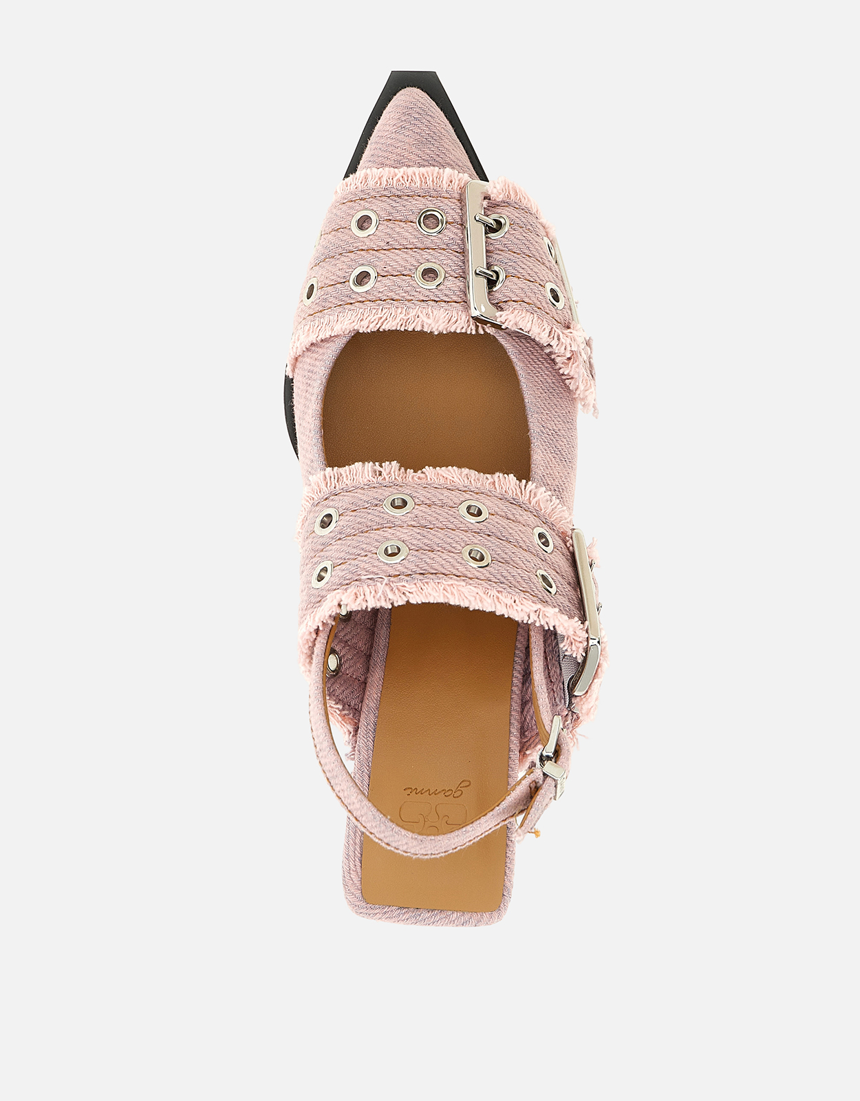 Ganni Feminine Buckle Fringed Denim Slingbacks () IFCHIC.COM