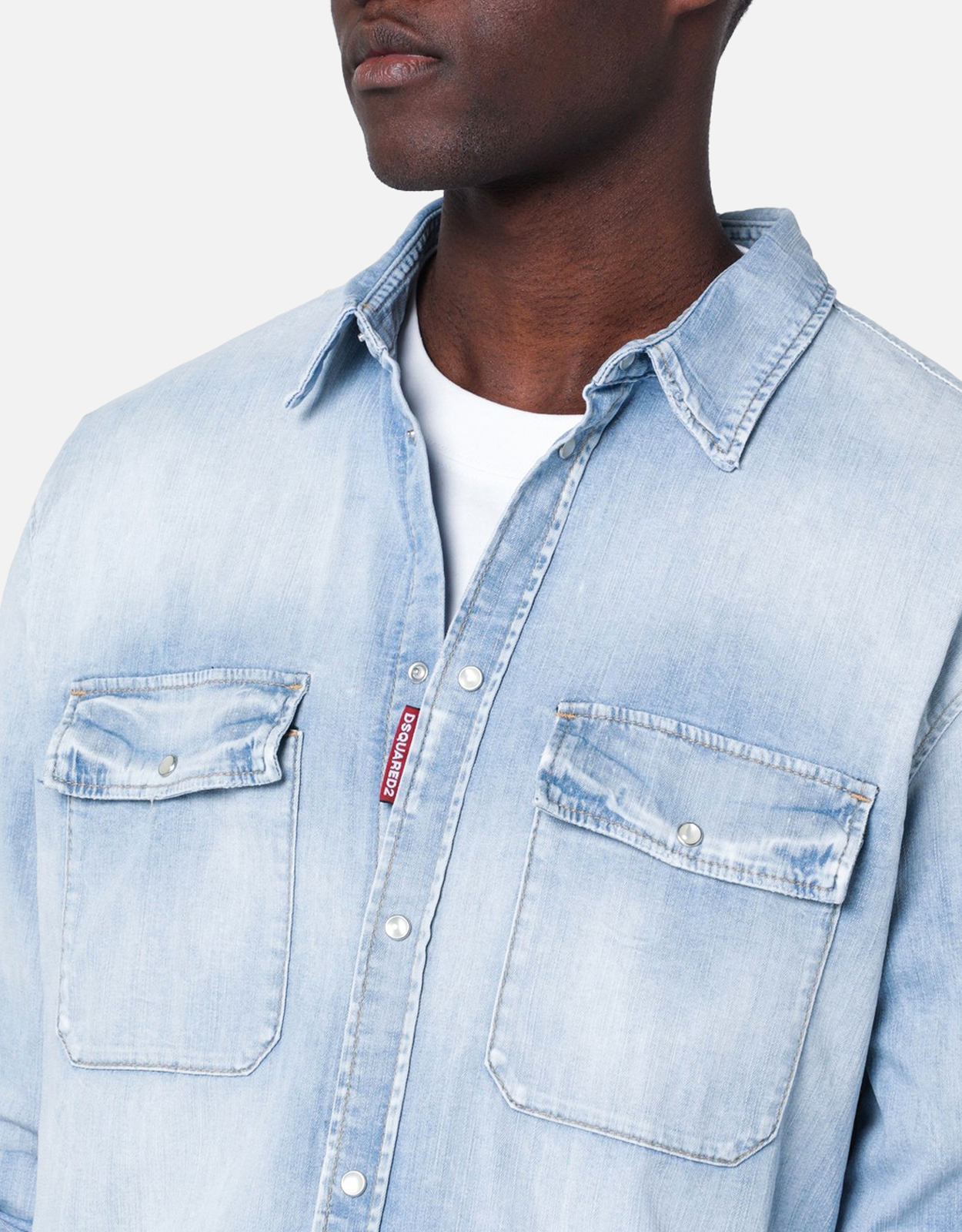 Dsquared2 メンズ ライトウォッシュ コットンストレッチデニムシャツ