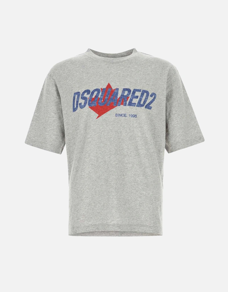 DSQUARED2 ロゴプリント Tシャツ グレー Dsquared2 メンズRiderコットン混紡ロゴプリントルーズフィットTシャツ