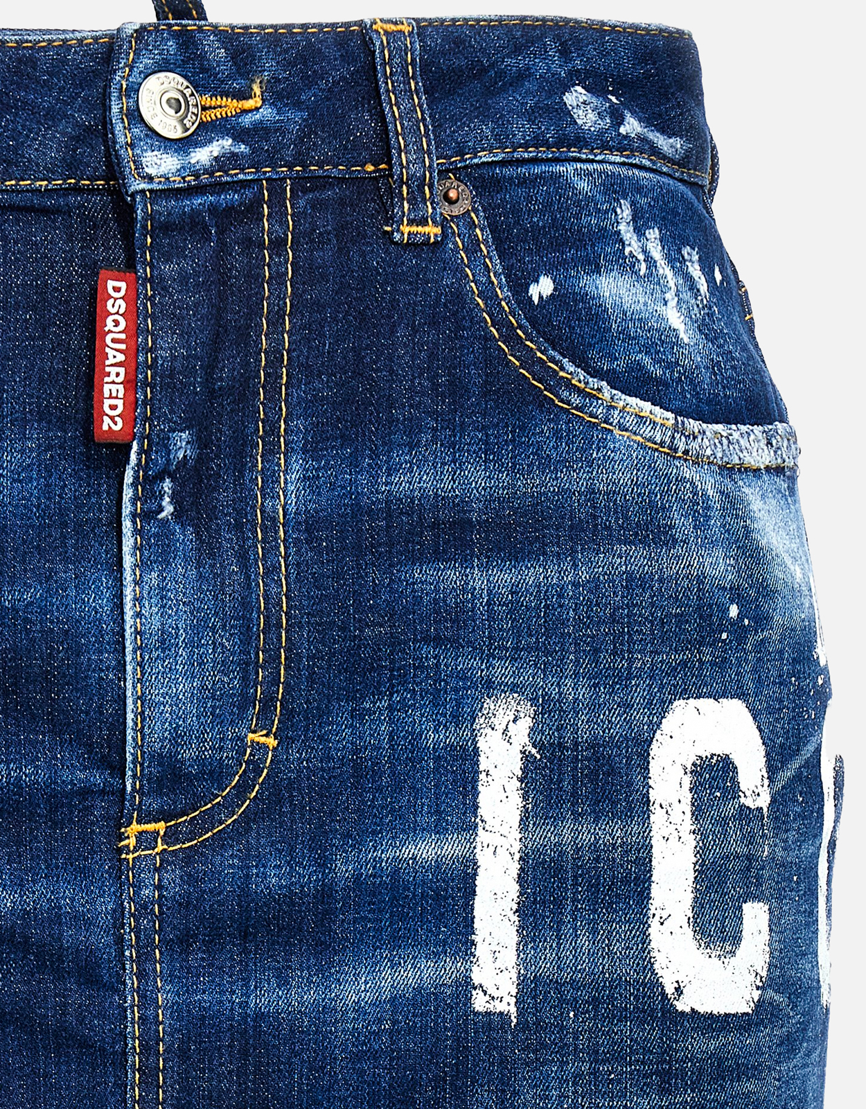 Dsquared2 Icon Spray Cotton Denim Midi Skirt (All New In) IFCHIC.COM