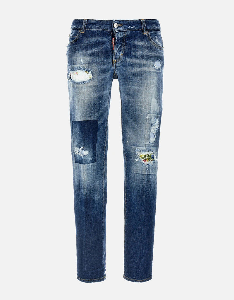 Dsquared2 Medium Dark Knee & Leg Patch Wash Cotton Denim Skinny