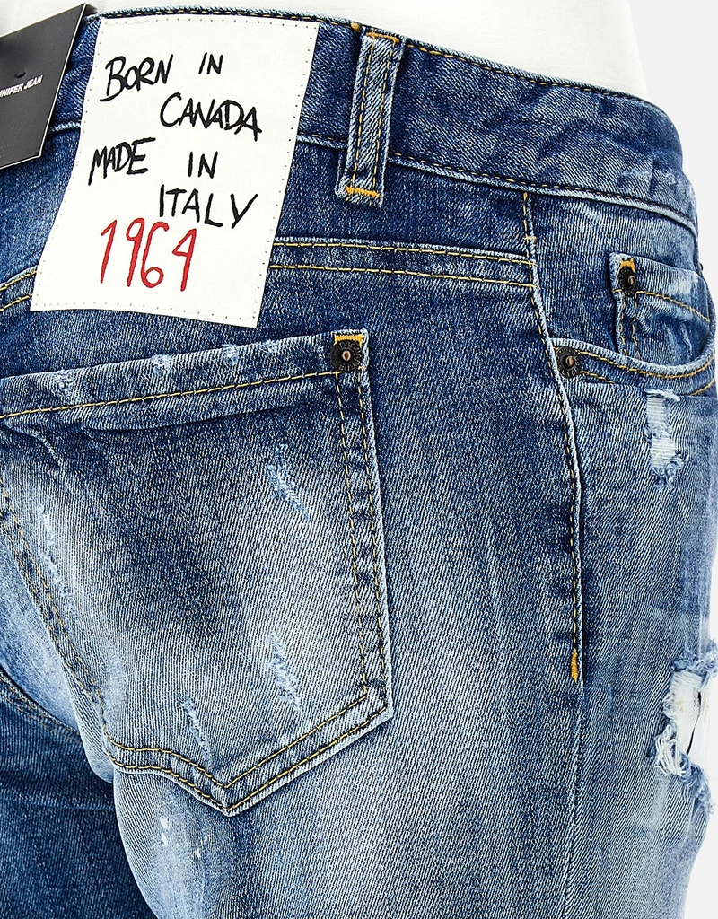 Dsquared2 ミディアムダーク膝と脚パッチウォッシュ綿デニムスキニー