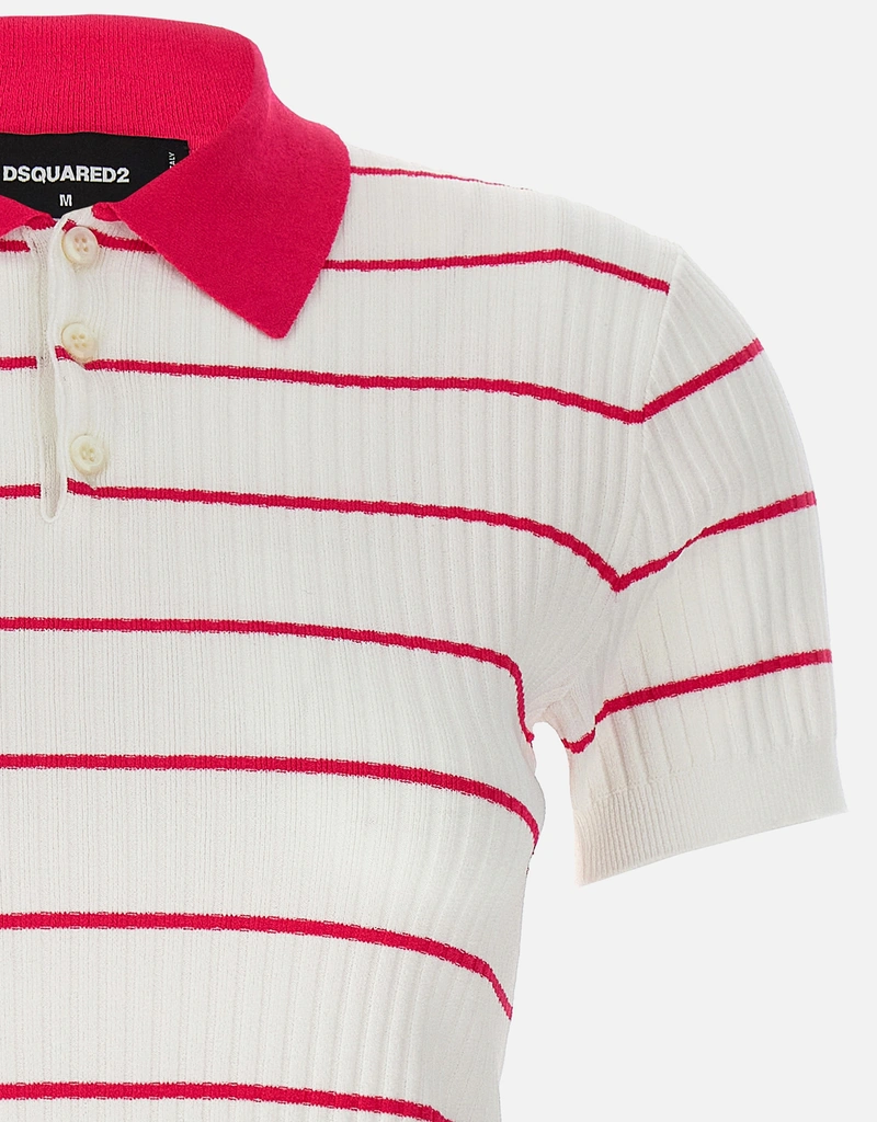 Dsquared2 ストライプリブビスコース混ポロシャツ (すべての新品