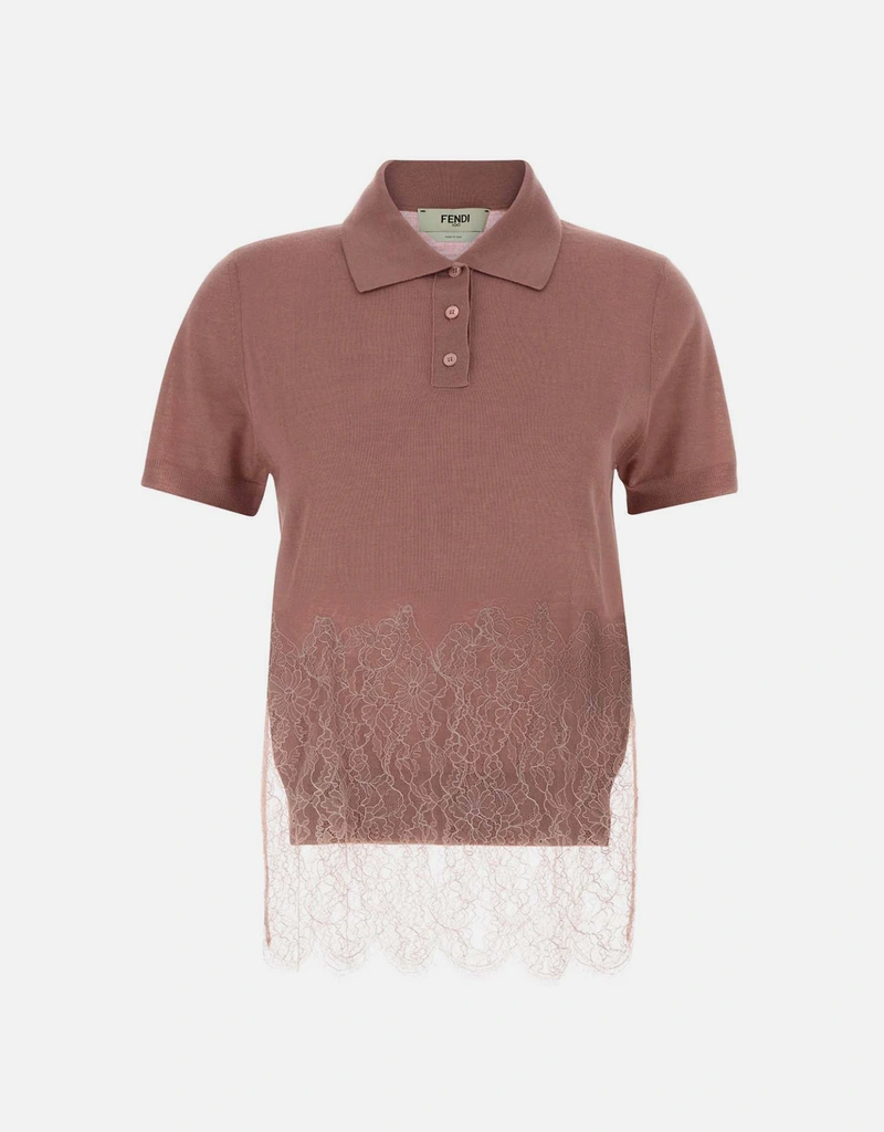 Fendi ピンクカシミヤシルク半袖ポロシャツ (すべての新品) IFCHIC.COM