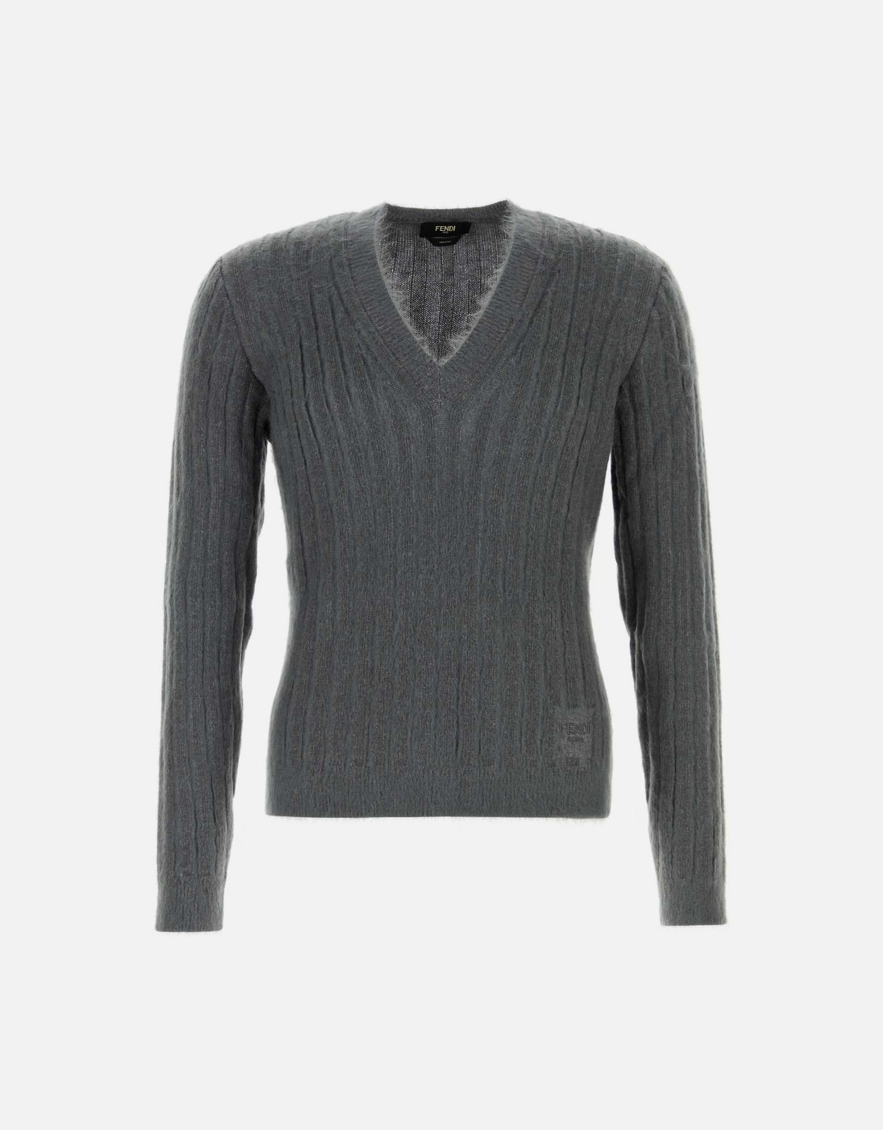 FENDI Fendi Men's Dark Grey Stretch Mohair Blend Slim Fit Sweaters - IT 48　フェンディ メンズ ダークグレー ストレッチ モヘア ブレンド スリム フィット セーター - IT 