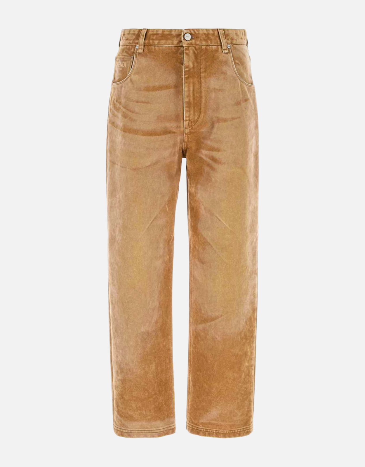Fendi Men's Denim Brown Overdyed Straight Regular-Fit Five-Pocket