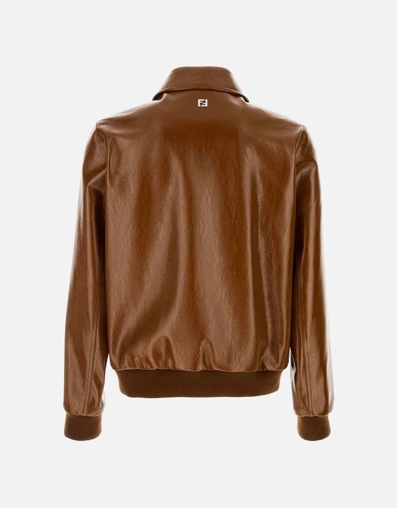 Fendi メンズ シャイニーブラウン カーフレザー ブルゾン (すべての