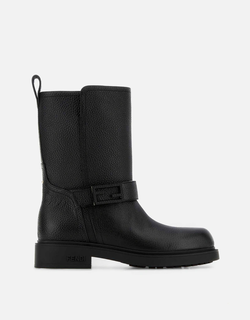 Fendi ブラックグレインドカーフレザー Fendiモチーフブーツ () IFCHIC.COM