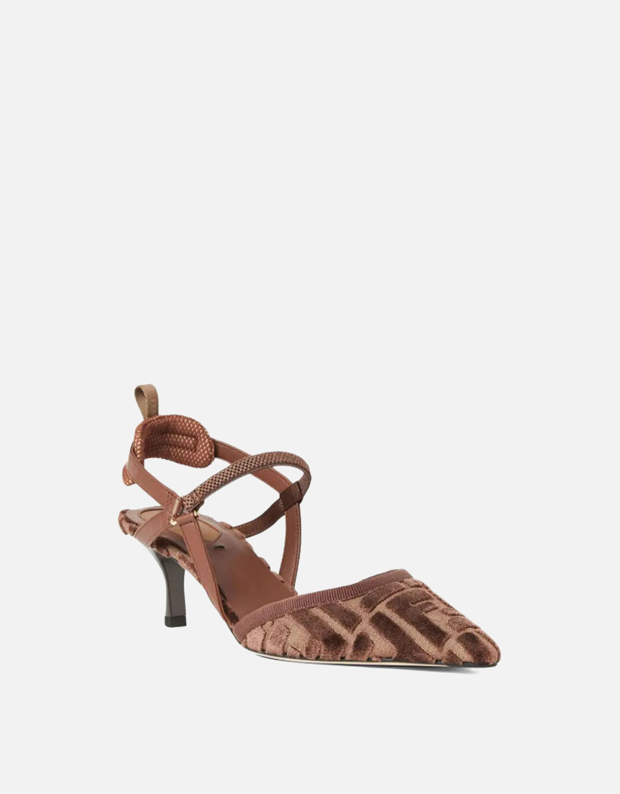 FENDI スリングバックヒール ミュール ブラウン Fendi ミディアムヒールFF生地スリングバックパンプス (すべての新品