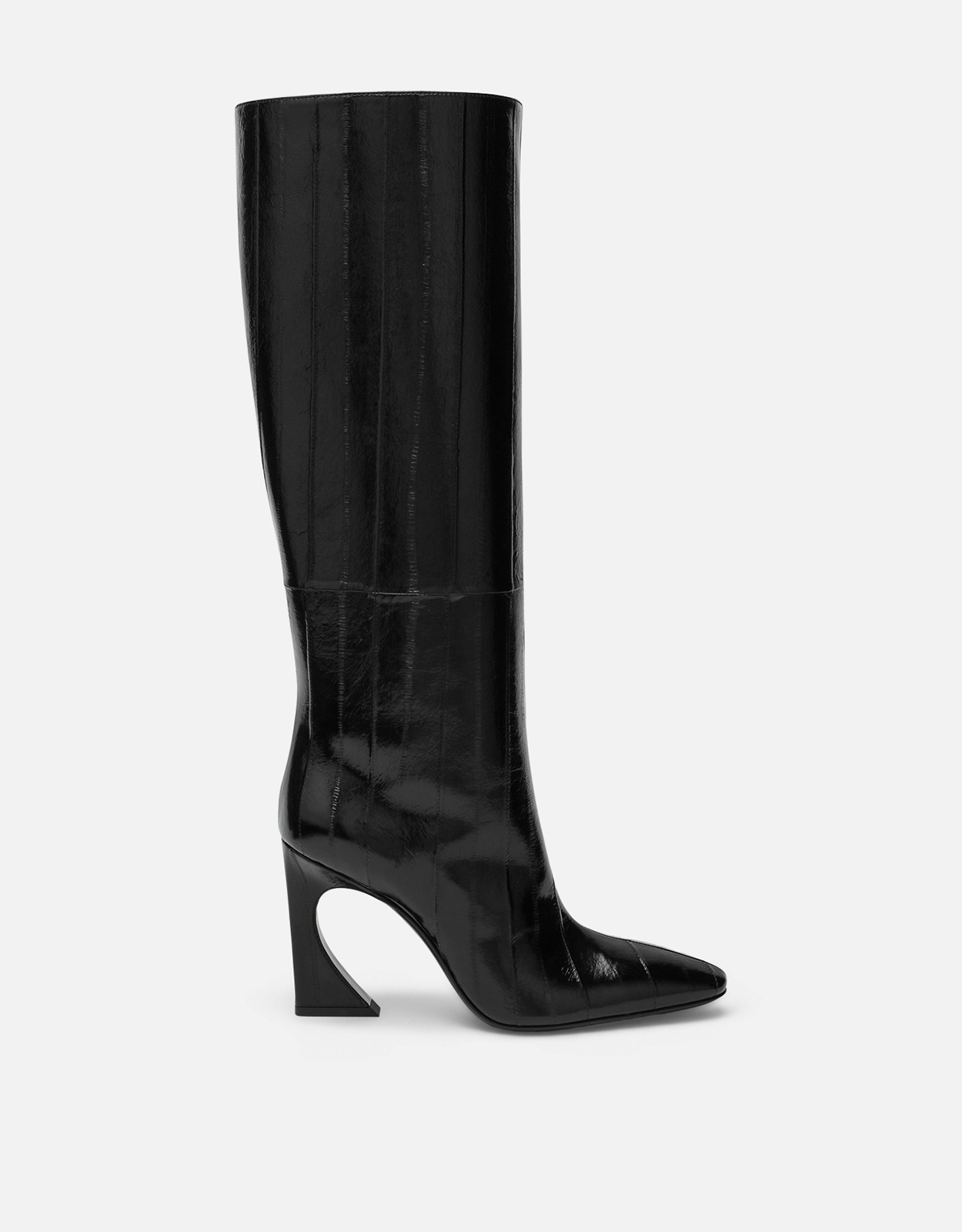 Fendi Black Hagfish Leather Tubular Tapered Toe High Heel Boots