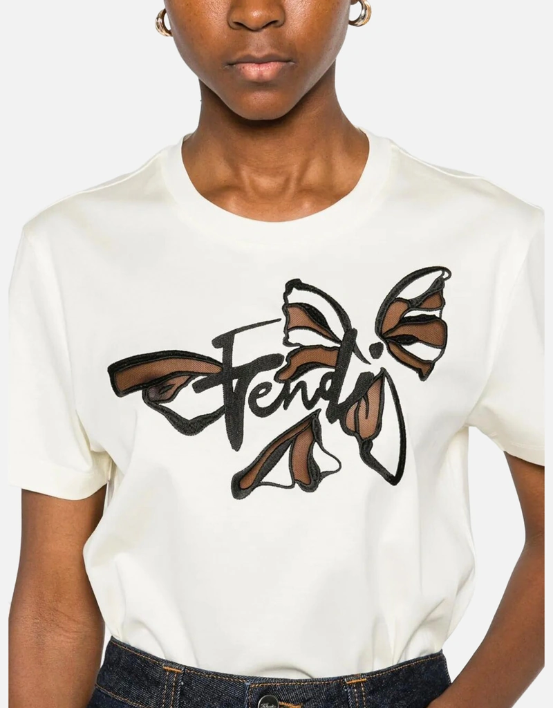 Fendi 刺繍ロゴ入りホワイトTシャツ (トップス) IFCHIC.COM