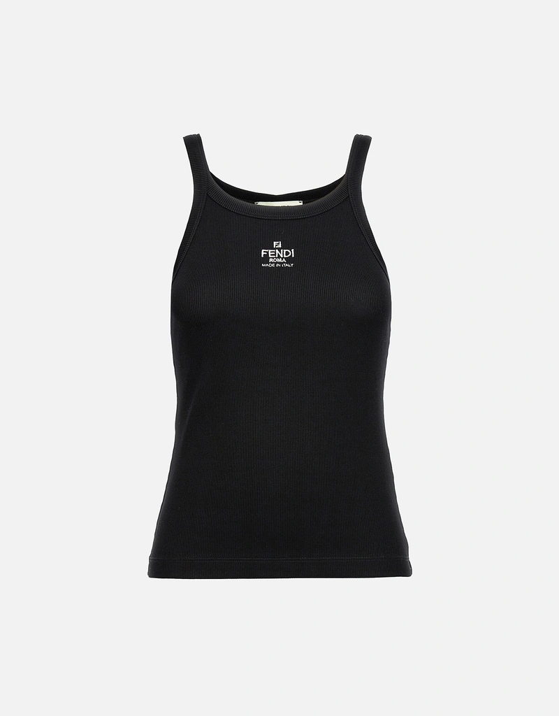 Fendi ブラックコットンスリムフィットノースリーブトップ (トップス