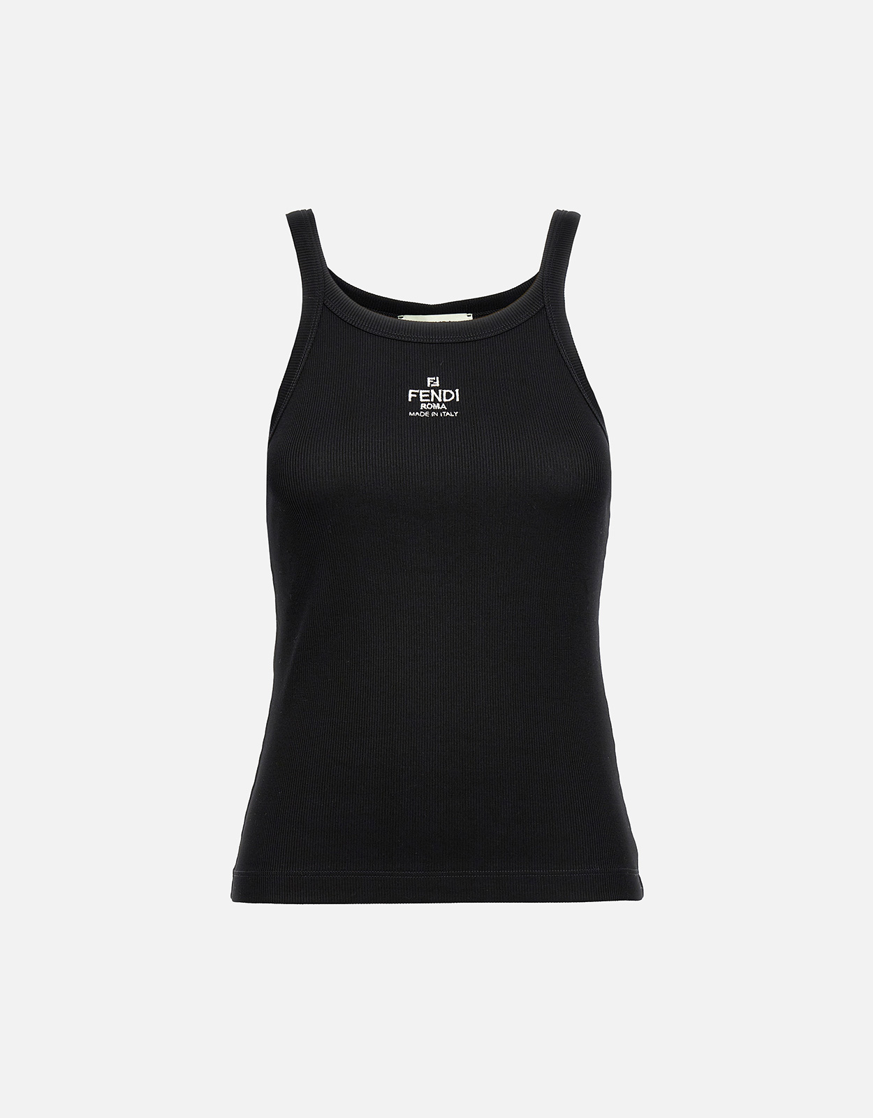 Fendi ブラックコットンスリムフィットノースリーブトップ (トップス