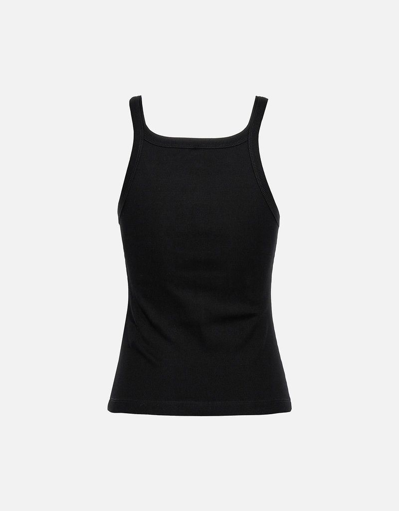 Fendi ブラックコットンスリムフィットノースリーブトップ (トップス